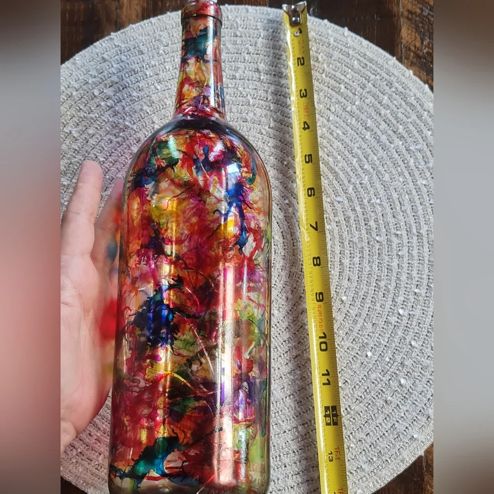 Illuminated Alcohol Ink Colorful LED Rechargeable USB Wine Bottle Light Decor